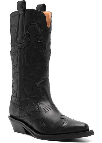 Botine Ganni Eco-Leather Western Booties With Embroideries 4Cm Black Femei (BM 18952480) 2