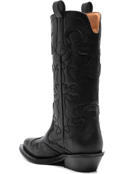 Botine Ganni Eco-Leather Western Booties With Embroideries 4Cm Black Femei (BM 18952480) 3