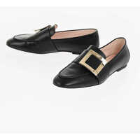 Mocasini Textured Leather Loafers With Iconic Buckle Femei