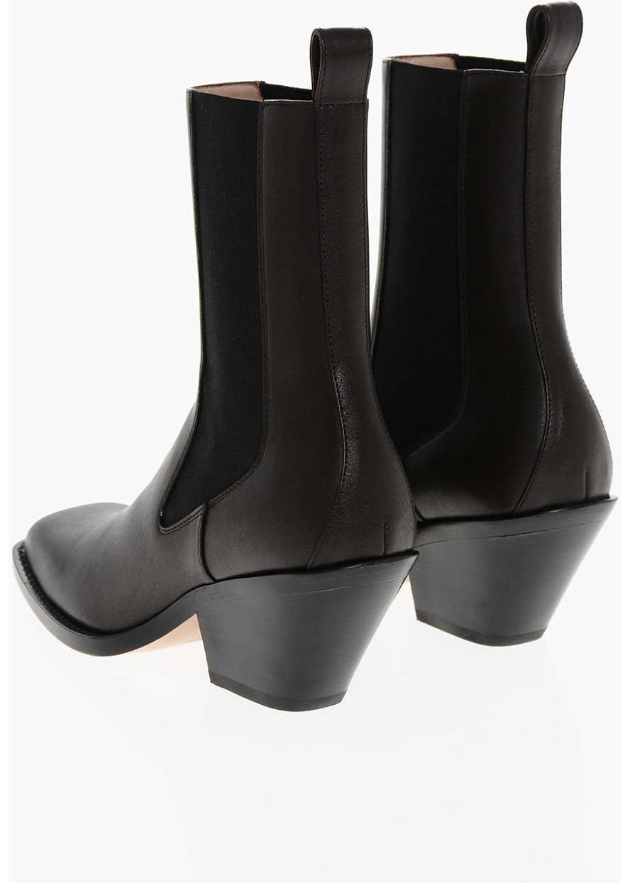 Botine Khaite Leather Austin Western Booties With Elastic Inserts 7Cm Brown Femei (BM 18952510) 2