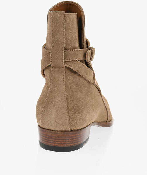 Ghete Saint Laurent Suede Booties With Ankle Strap Beige Barbati (BM 18952645) 2