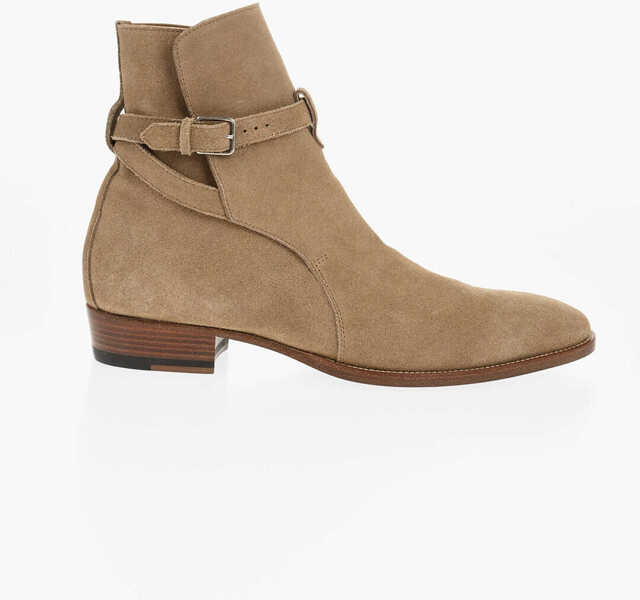 Ghete Saint Laurent Suede Booties With Ankle Strap Beige Barbati (BM 18952645) 3