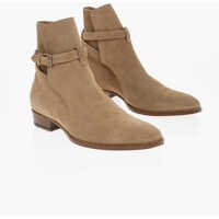 Ghete Saint Laurent Suede Booties With Ankle Strap
