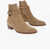 Saint Laurent Suede Booties With Ankle Strap Beige