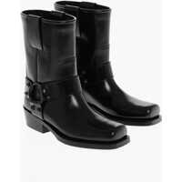Botine Leather Rockstud Biker Booties 4Cm Femei