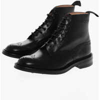 Ghete Leather Stow Combat Booties With Brogue Design Barbati