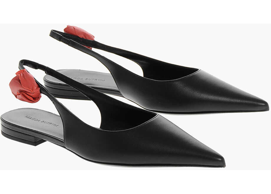Balerini casual Magda Butrym Point Toe Leather Ballet Flats With Slingback Design Black Femei (BM 18952711) 1
