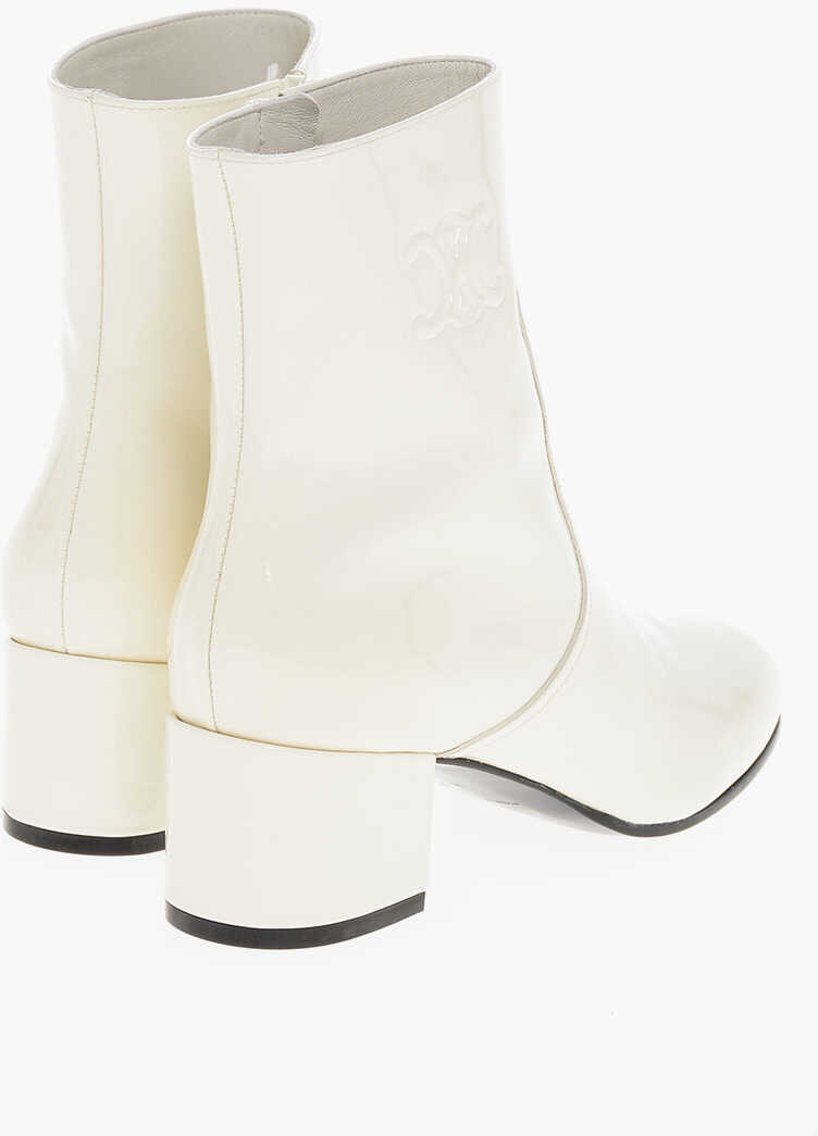 Botine Cline Patent Leather Triomphe Booties With Embossed Logo 5Cm White Femei (BM 18952780) 2