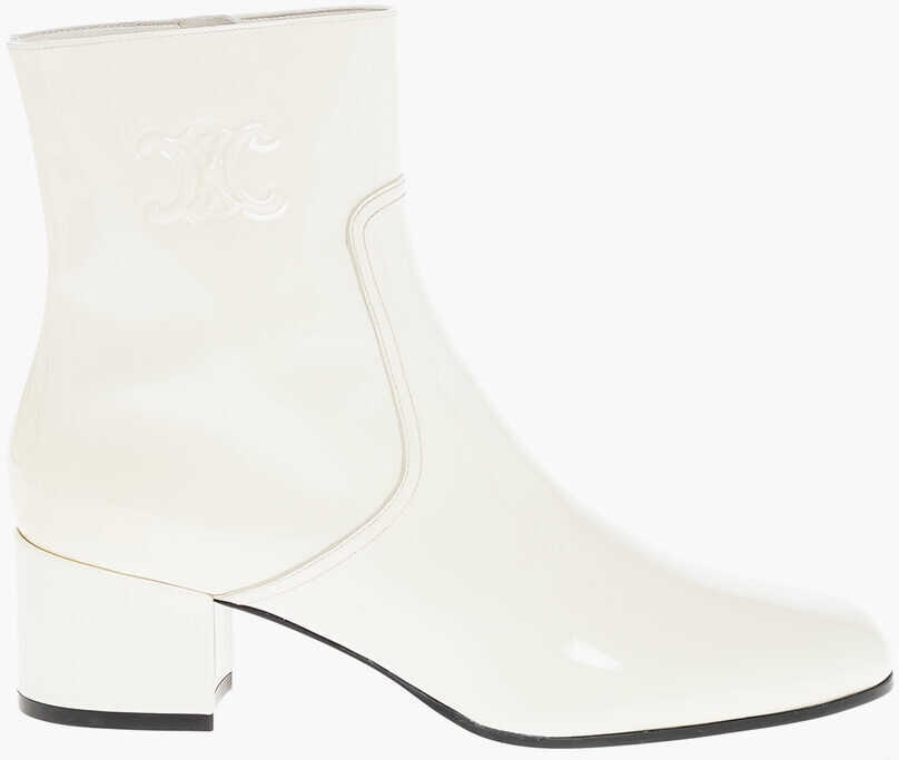 Botine Cline Patent Leather Triomphe Booties With Embossed Logo 5Cm White Femei (BM 18952780) 3