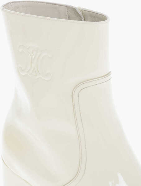 Botine Cline Patent Leather Triomphe Booties With Embossed Logo 5Cm White Femei (BM 18952780) 4