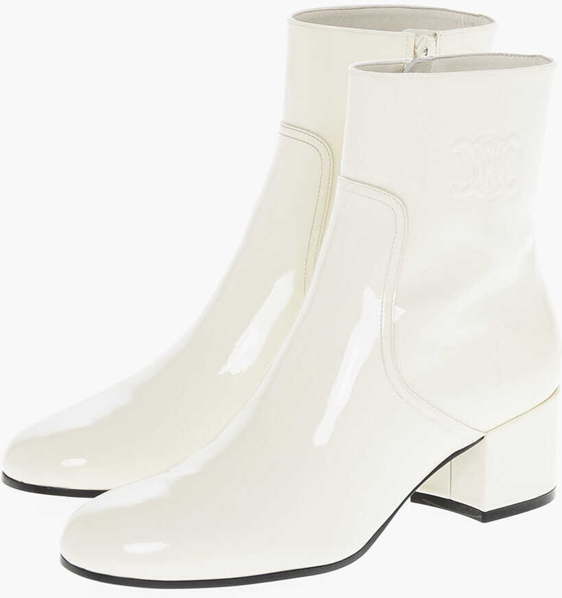 Botine Cline Patent Leather Triomphe Booties With Embossed Logo 5Cm White Femei (BM 18952780) 1