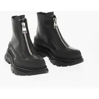 Botine Leather Zip-Up Booties With Chunky Sole Femei