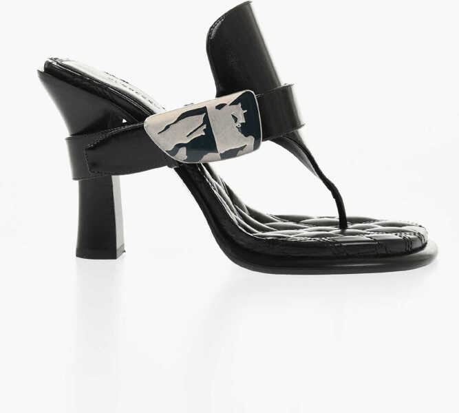 Sandale cu toc Burberry Leather Thong Sandals With Buckle 10Cm Black Femei (BM 18952807) 3