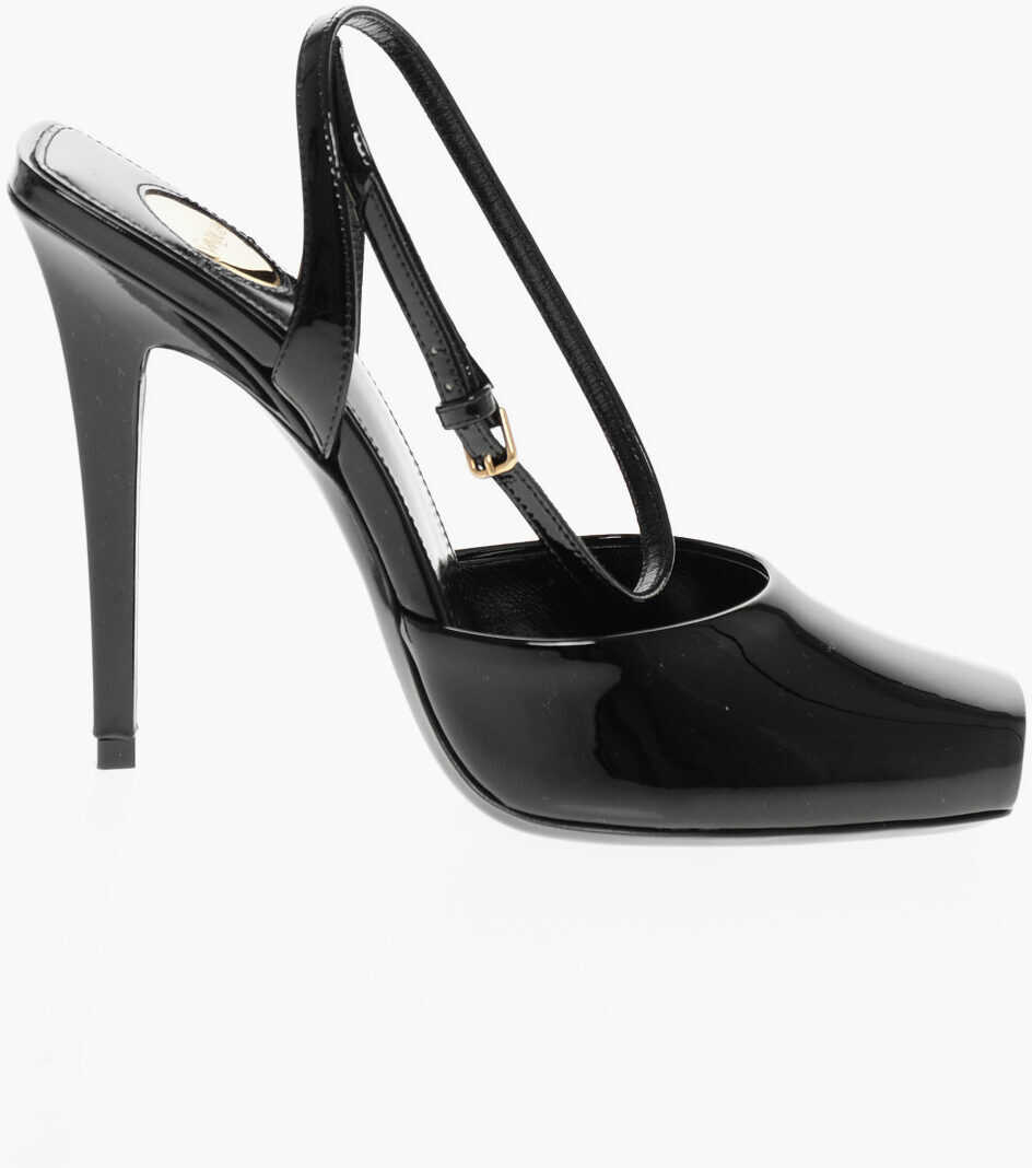 Sandale cu toc Saint Laurent Patent Leather Sandals With Ankle Strap 11Cm Black Femei (BM 18952840) 3