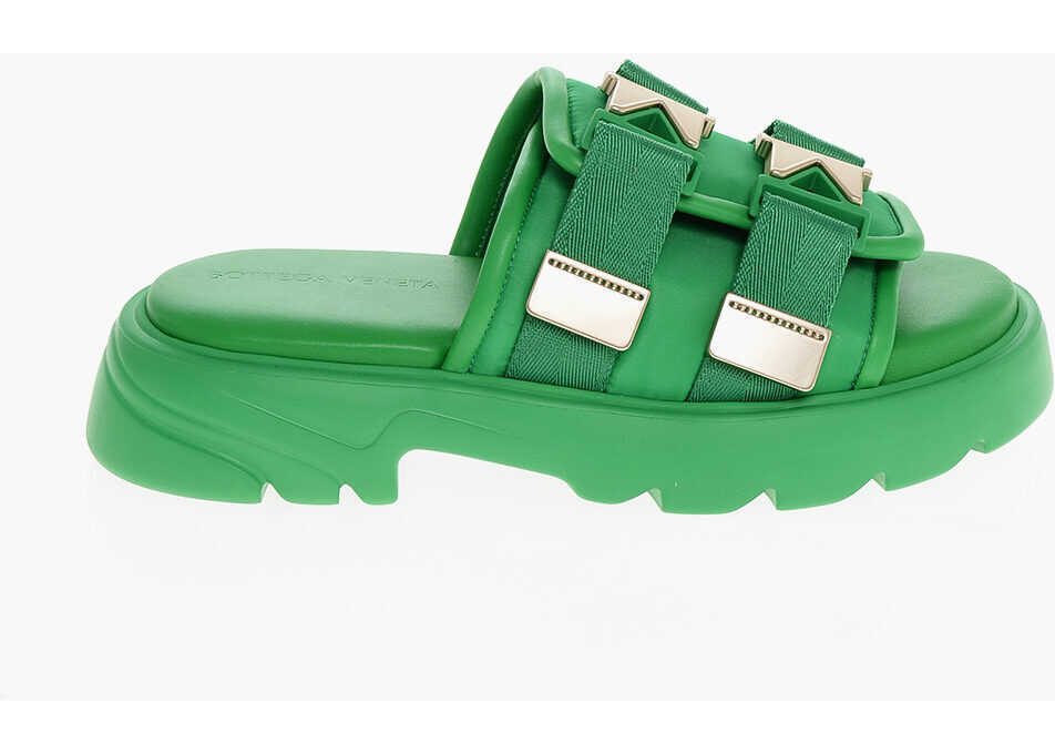 Sandale Bottega Veneta Nylon Flash Sliders With Safety Buckle Green Barbati (BM 18952885) 3