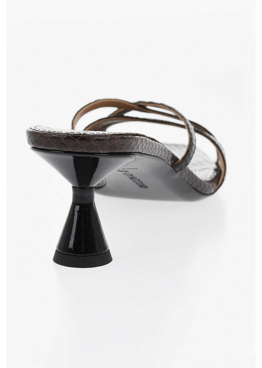 Saboti DACCORI Embossed Leather Lust Mules With Python Finish 5Cm Brown Femei (BM 18952987) 2