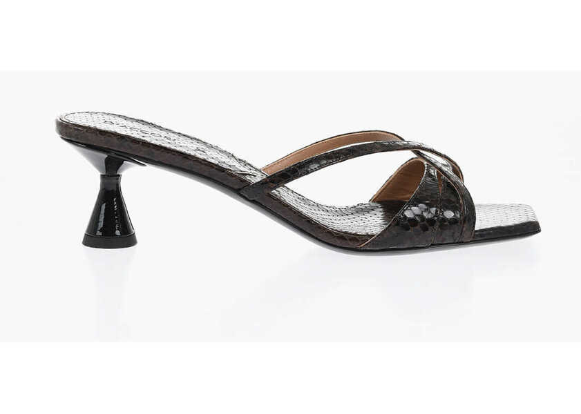 Saboti DACCORI Embossed Leather Lust Mules With Python Finish 5Cm Brown Femei (BM 18952987) 3