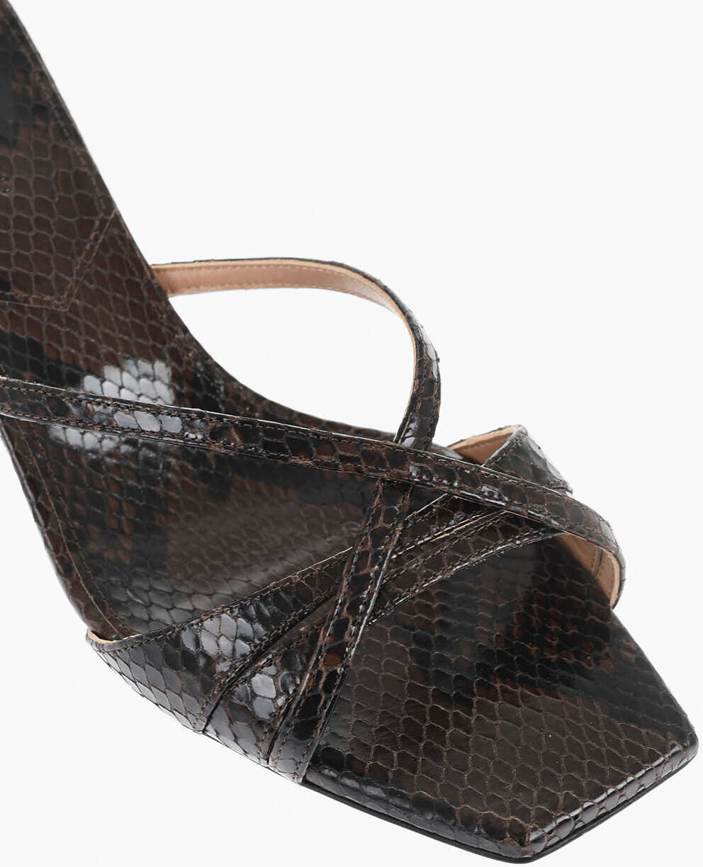 Saboti DACCORI Embossed Leather Lust Mules With Python Finish 5Cm Brown Femei (BM 18952987) 4