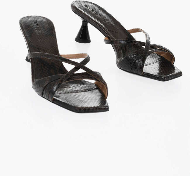 Saboti DACCORI Embossed Leather Lust Mules With Python Finish 5Cm Brown Femei (BM 18952987) 1