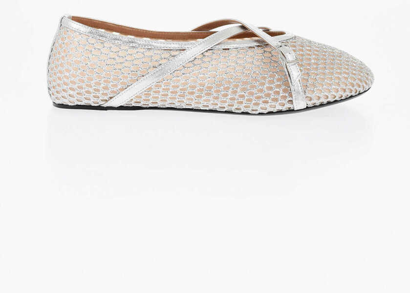 Balerini casual DACCORI Mesh Bambi Ballet Flats With Criss Cross Strap Silver Femei (BM 18952993) 3