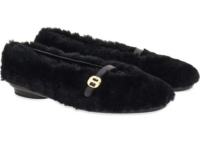 Balerini casual Salvatore Ferragamo Shearling Noella Mary Jane Ballet Flats Black Femei (BM 18953002) 2