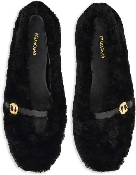 Balerini casual Salvatore Ferragamo Shearling Noella Mary Jane Ballet Flats Black Femei (BM 18953002) 4