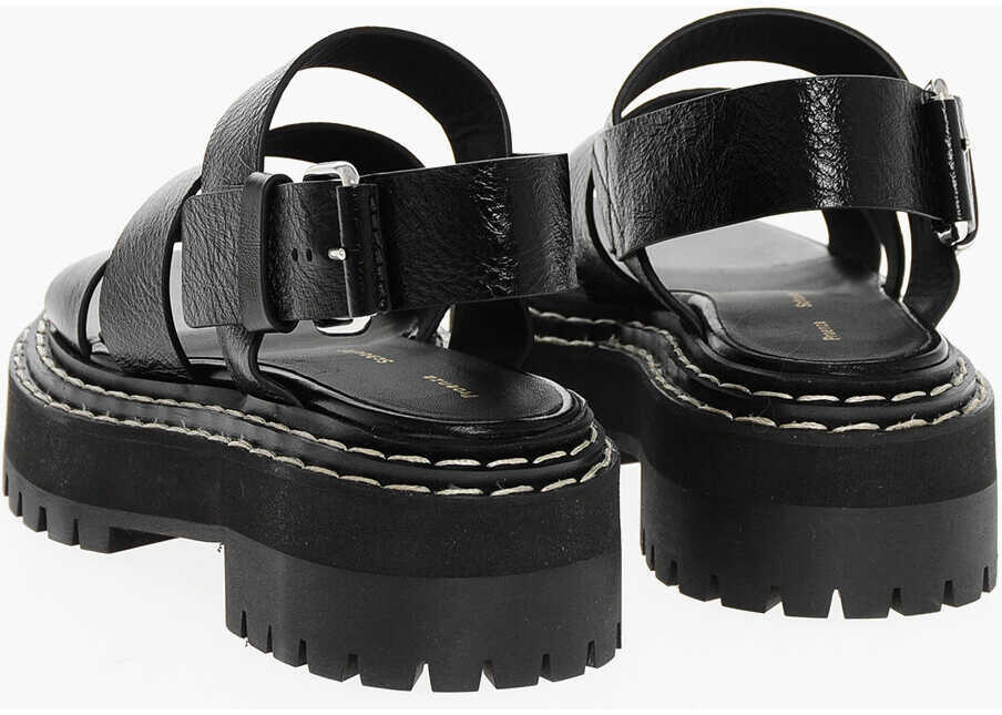 Sandale fara toc Proenza Schouler Leather Shiny Sandals With Carrion Sole Black Femei (BM 18953056) 2