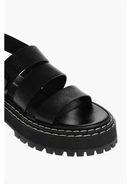 Sandale fara toc Proenza Schouler Leather Shiny Sandals With Carrion Sole Black Femei (BM 18953056) 4