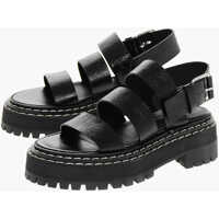 Sandale fara toc Leather Shiny Sandals With Carrion Sole Femei