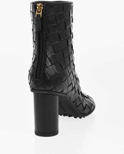 Botine Bottega Veneta Woven Leather Booties With Back Zip 7Cm Black Femei (BM 18953065) 2