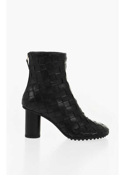 Botine Bottega Veneta Woven Leather Booties With Back Zip 7Cm Black Femei (BM 18953065) 3