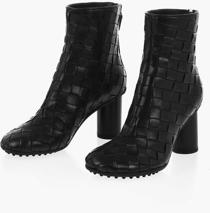 Botine Bottega Veneta Woven Leather Booties With Back Zip 7Cm Black Femei (BM 18953065) 1