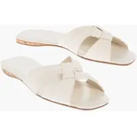 Sandale fara toc Leather Knot Sliders With Woven Design Femei