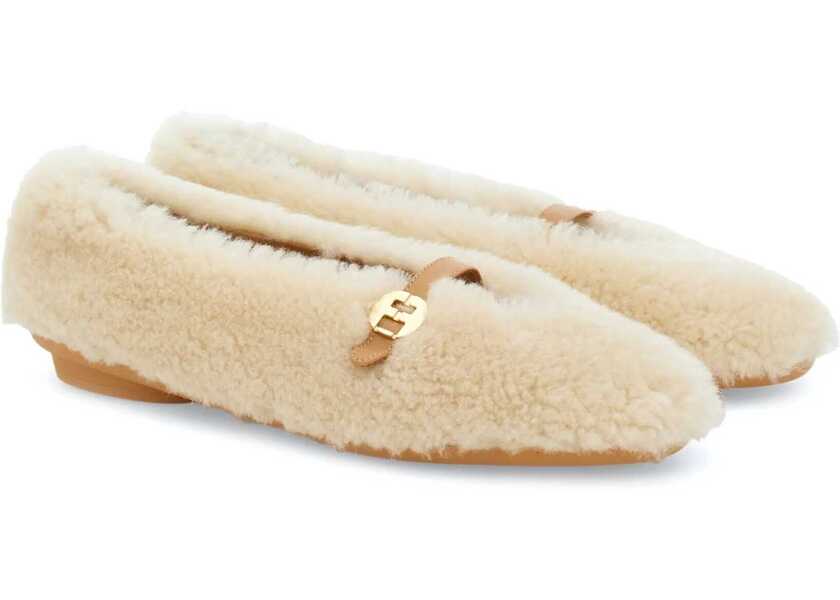 Balerini casual Salvatore Ferragamo Shearling Noella Mary Jane Ballet Flats White Femei (BM 18953536) 2
