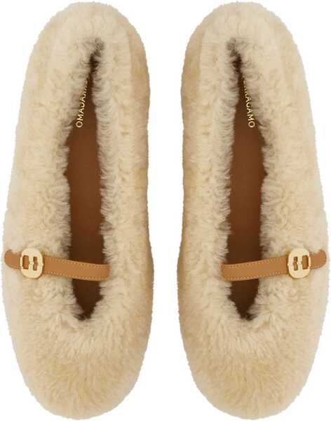 Balerini casual Salvatore Ferragamo Shearling Noella Mary Jane Ballet Flats White Femei (BM 18953536) 4