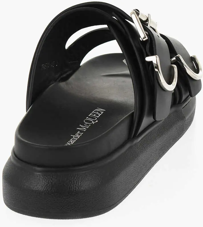 Sandale Alexander McQueen Leather Sliders With Double Buckle Black Barbati (BM 18953548) 2