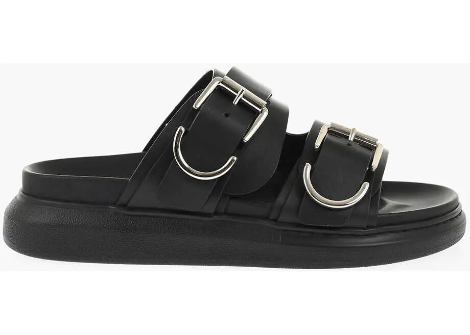 Sandale Alexander McQueen Leather Sliders With Double Buckle Black Barbati (BM 18953548) 3