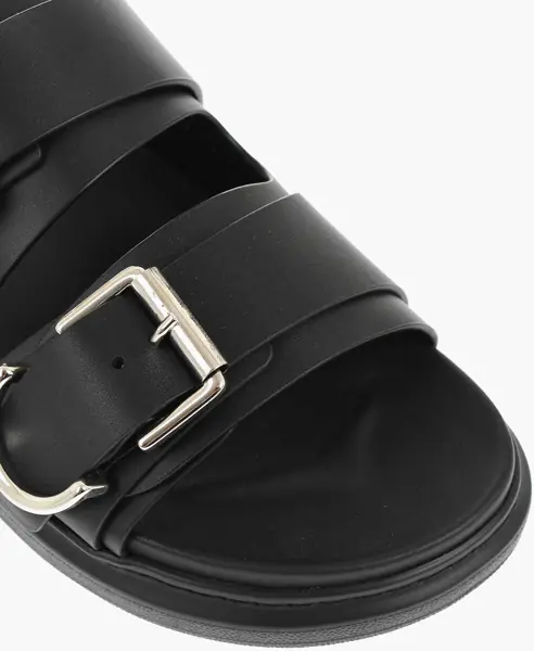 Sandale Alexander McQueen Leather Sliders With Double Buckle Black Barbati (BM 18953548) 4