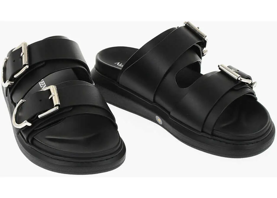 Sandale Alexander McQueen Leather Sliders With Double Buckle Black Barbati (BM 18953548) 1
