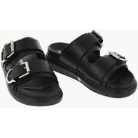 Sandale Leather Sliders With Double Buckle Barbati