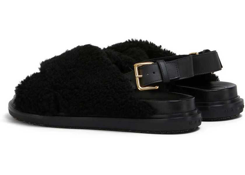 Sandale fara toc Marni Shearling Fussbett Slingback Sandals Black Femei (BM 18953557) 3