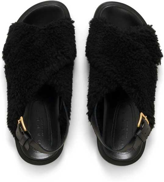 Sandale fara toc Marni Shearling Fussbett Slingback Sandals Black Femei (BM 18953557) 4