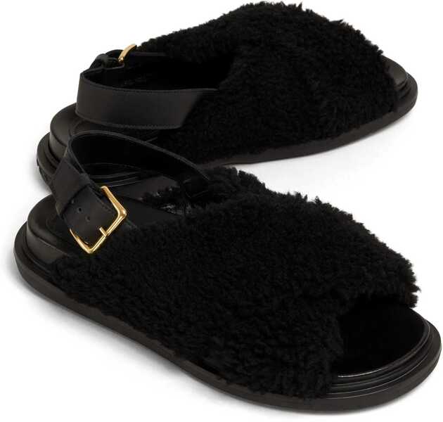 Sandale fara toc Marni Shearling Fussbett Slingback Sandals Black Femei (BM 18953557) 5