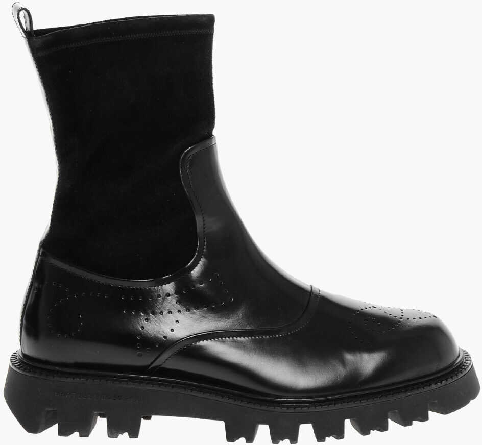 Botine Fratelli Rossetti Leather Sidney Brogue Booties With Suede Sock Detail Black Femei (BM 18953572) 3