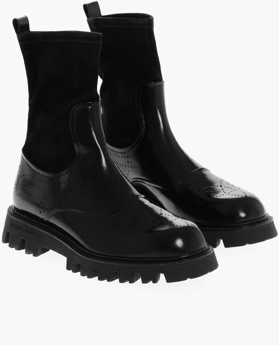 Botine Fratelli Rossetti Leather Sidney Brogue Booties With Suede Sock Detail Black Femei (BM 18953572) 1