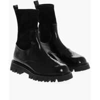 Botine Leather Sidney Brogue Booties With Suede Sock Detail Femei