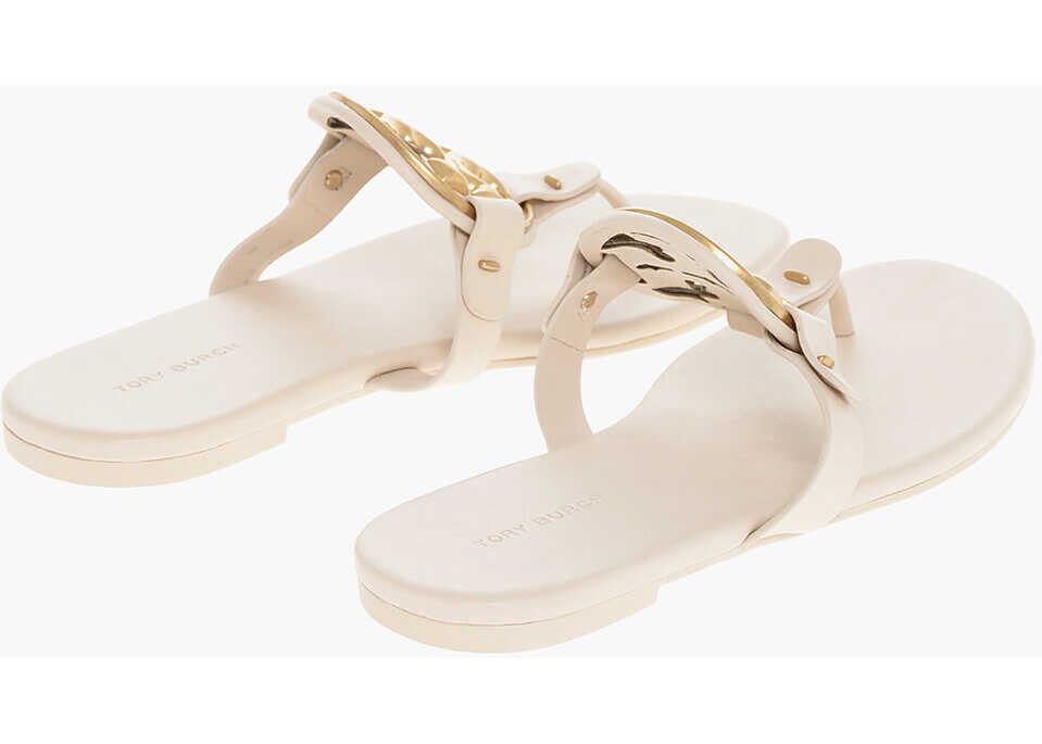 Sandale fara toc Tory Burch Leather Thong Sandals With Front Logo Beige Femei (BM 18953608) 2