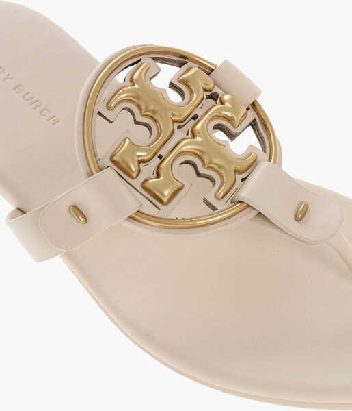 Sandale fara toc Tory Burch Leather Thong Sandals With Front Logo Beige Femei (BM 18953608) 4