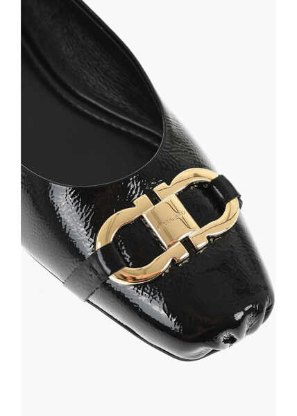 Balerini casual Salvatore Ferragamo Patent Leather Ballet Flats With Front Morset Black Femei (BM 18953617) 4