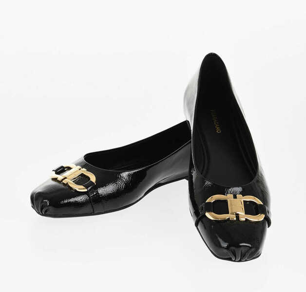 Balerini casual Salvatore Ferragamo Patent Leather Ballet Flats With Front Morset Black Femei (BM 18953617) 1